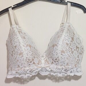 Aerie Real Happy Lightly Lined Floral Lace Bra Off -White/Nude Size 36D Lingerie